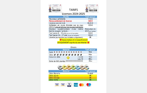 Tarifs 2024-2025